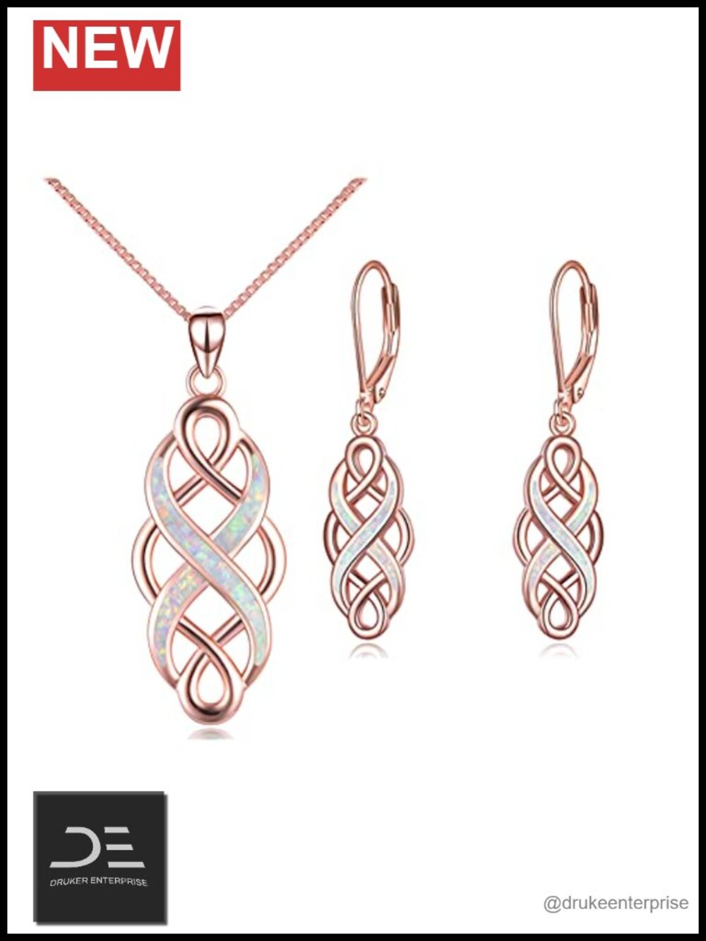 Celtic Knot Created Opal Pendant Necklace & Earrings Set Sterling Silver 18k